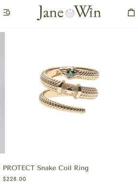 JANE WIN Gold Snake Coil Ring with Green Stone- NEW